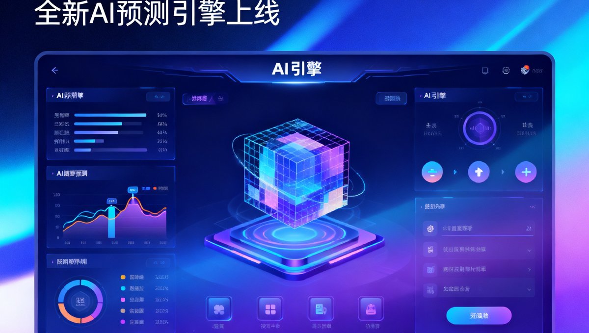 JRS直播2025赛季技术升级公告的封面图，展示全新的AI预测引擎界面